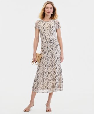 Women's Short-Sleeve Mesh Midi Dress