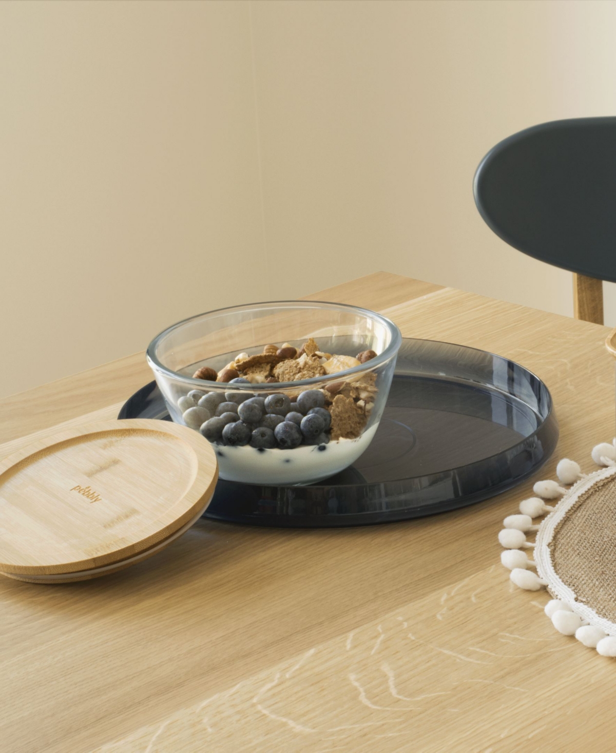 Pebbly Glass 3-Pc. Mixing Bowl with Bamboo Lid Set