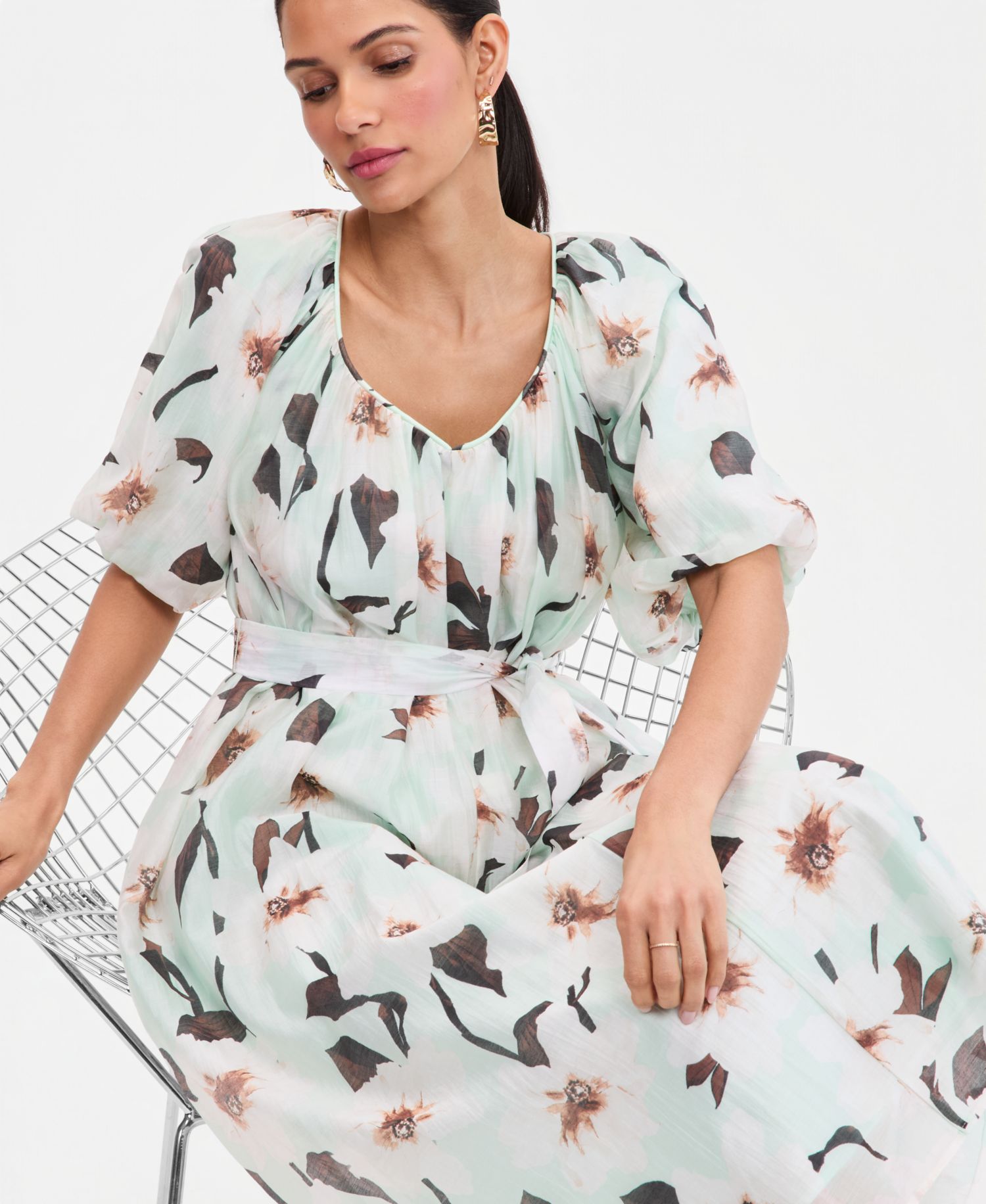 Women's Puff-Sleeve Midi Dress