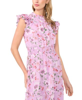 Women's Flutter-Sleeve Smocked Crewneck Midi Dress