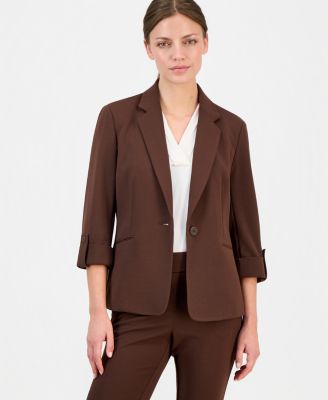 Petite Knit Roll-Tab Blazer