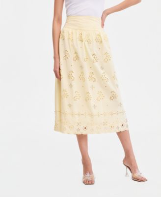 Women's Embellished Eyelet Midi Skirt
