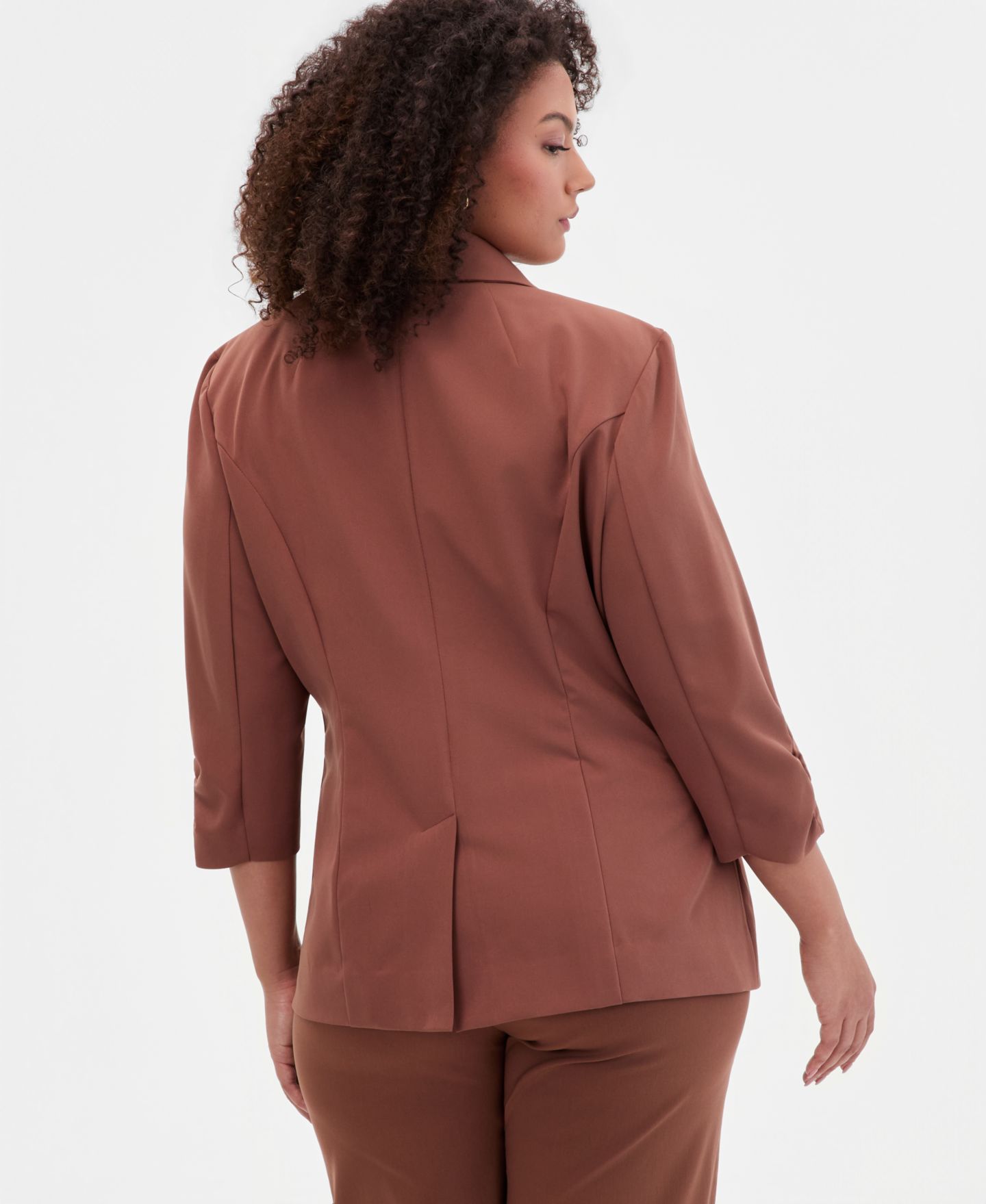 Женский пиджак I.N.C. International Concepts Plus Size Kiss-Front 3/4-Sleeve Blazer, цвет: Медный — фото 3