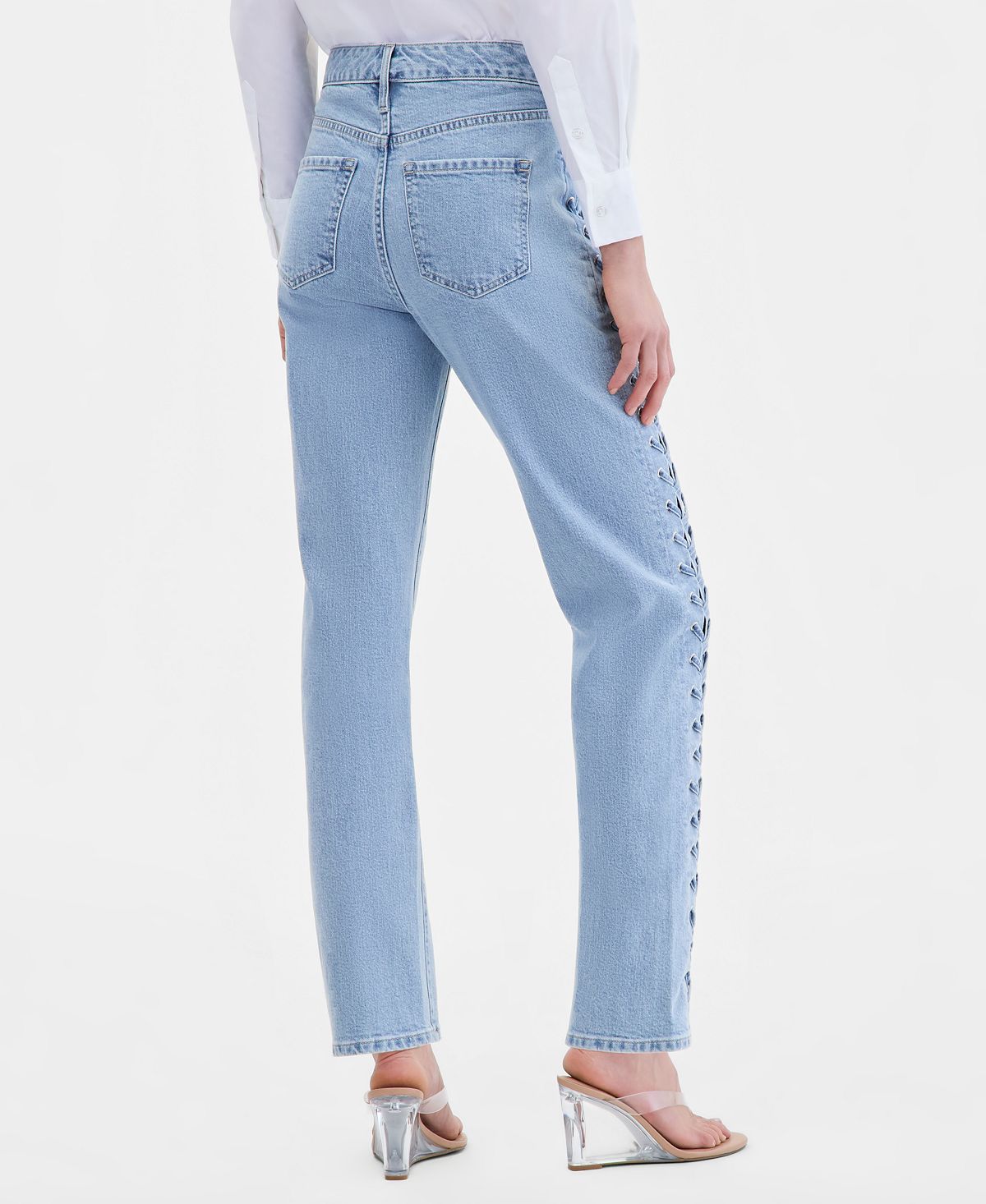 I.N.C. International Concepts Women's High-Rise Lace-Up Straight Ankle Jeans, Macy's Exclusive view 3 — MAYCSS fashion products