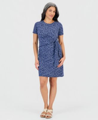 Petite Printed Side-Tie Short-Sleeve Dress