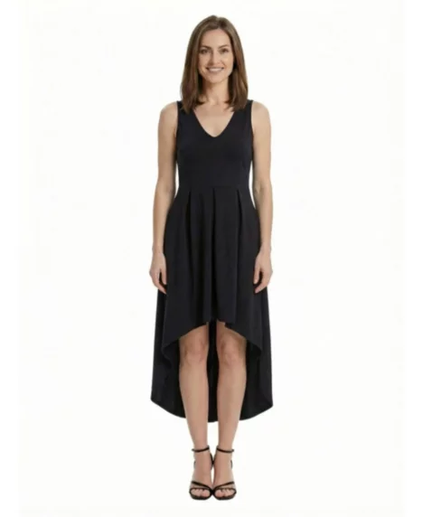 Petite Pleated Fit & Flare Pocket Midi Dress - Black