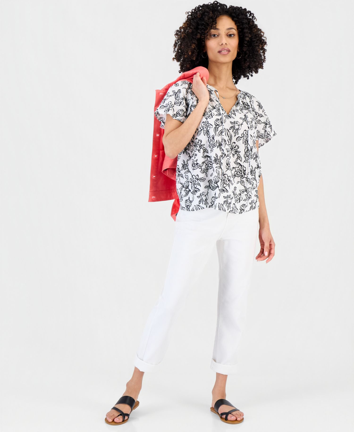 Women's Split-Neck Flutter-Sleeve Top