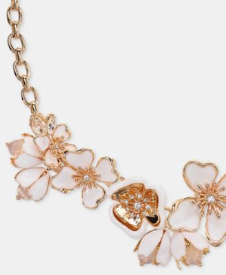 Textured Flower Statement Necklace, 16" + 3" extender
