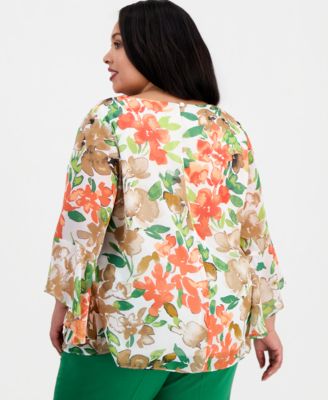 Plus Size Printed Ruffle-Sleeve Blouse