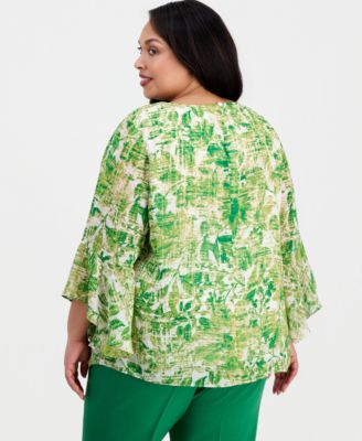 Plus Size Printed Boat-Neck Ruffle-Sleeve Blouse