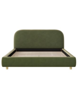 Velvet Platform Bed with Curve Design Headboard