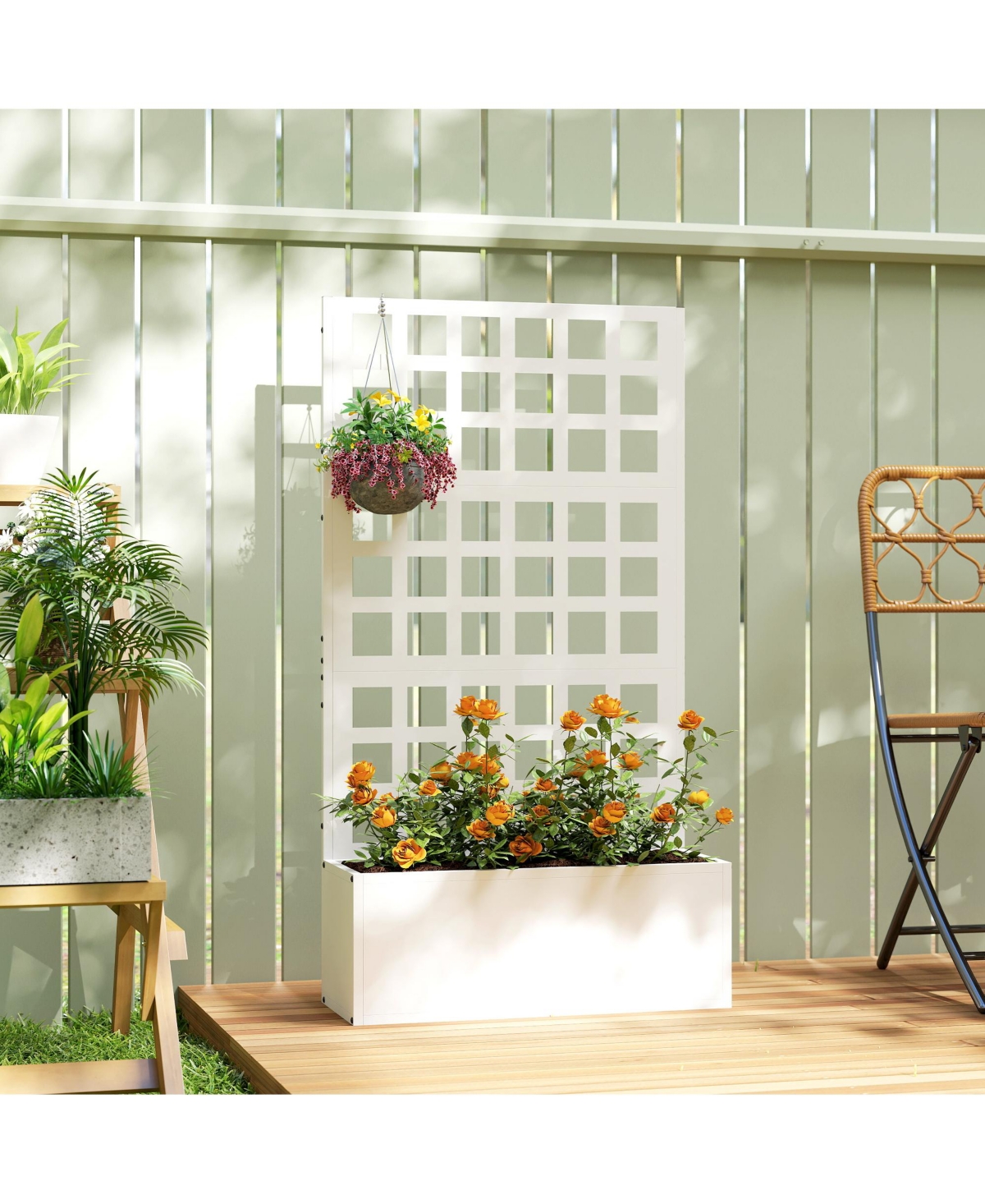 Outsunny Metal Planter Box with Trellis, Drain Holes