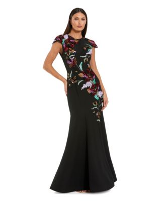 Women's Crepe Mermaid Gown With Floral Embroidery