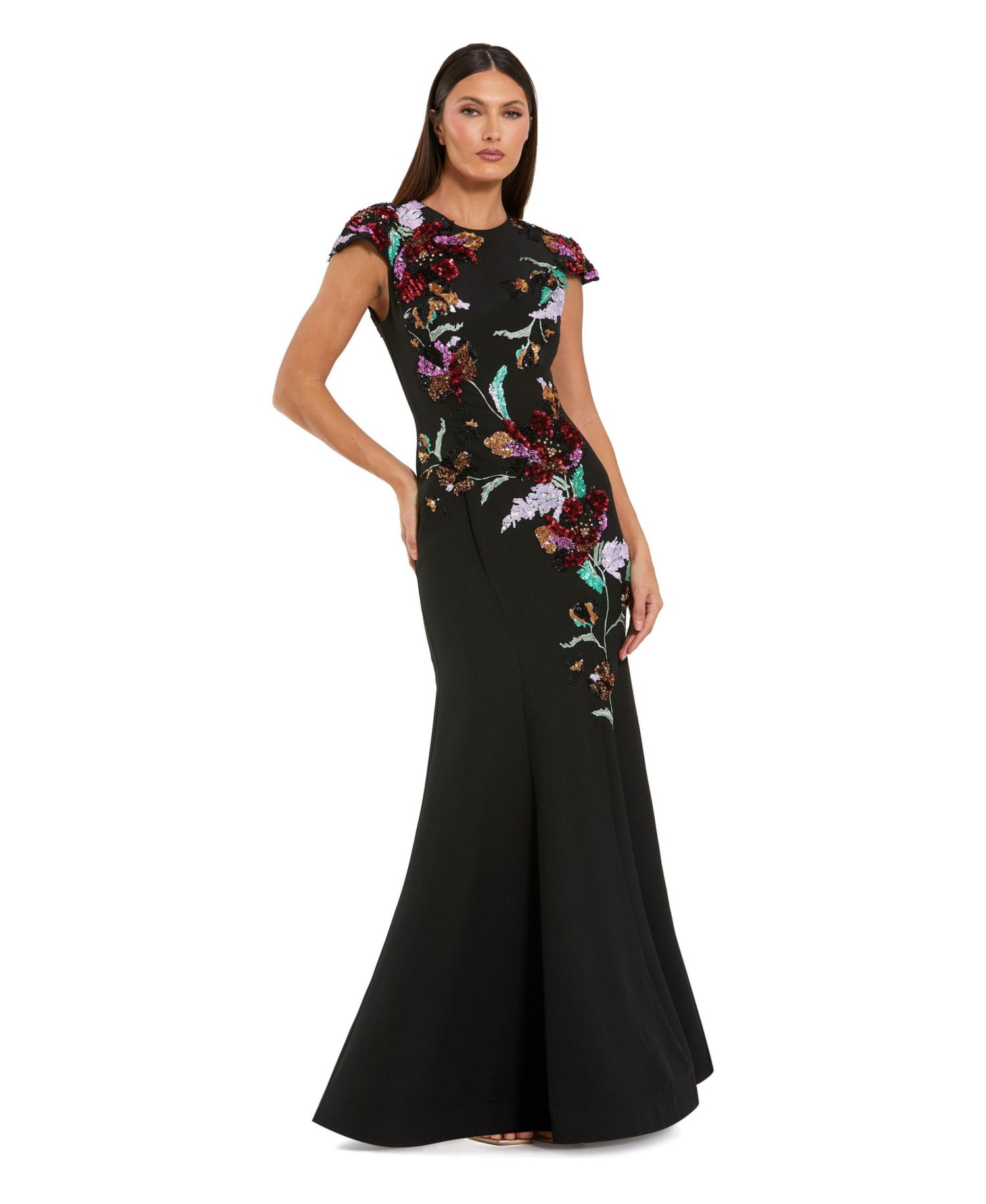 Women's Crepe Mermaid Gown With Floral Embroidery