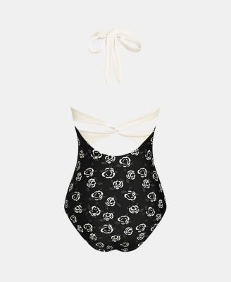 Women's Halter Tie Hook & Eye Closure One-Piece Swimsuit