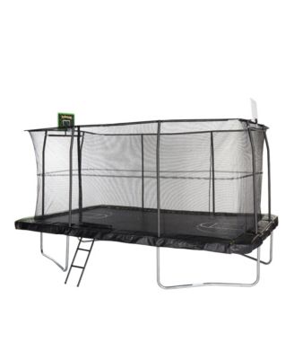 Rectangle Trampoline with 2 Powder Coated Basketball Hoops & Breakaway Rim and Ladder
