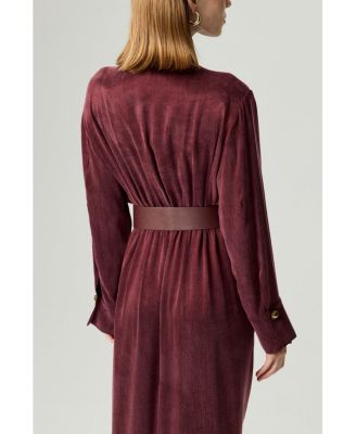 Women's Belted Draped Shirt-Collar Maxi Dress