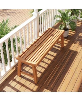 Patio Teak Wood Backless Bench with Ergonomic Slatted Seat