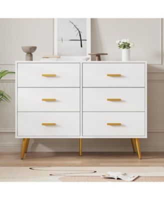 Modern 6-Drawer Dresser with Metal Handles, Wooden Storage Chest