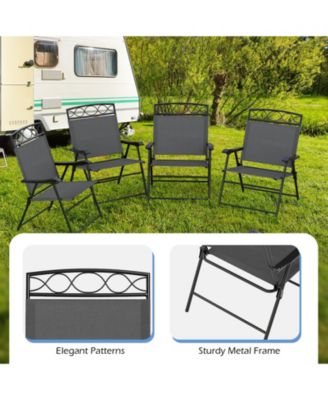 4 Pack Patio Folding Chairs w/ Backrests & Armrests Metal Frame Outdoor