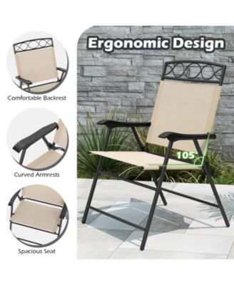 4 Pack Patio Folding Chairs w/ Backrests & Armrests Metal Frame Outdoor