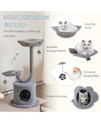 42" Cat Tower with Curved Metal Frame, Sturdy Indoor Activity Tree for Large & Small Cats