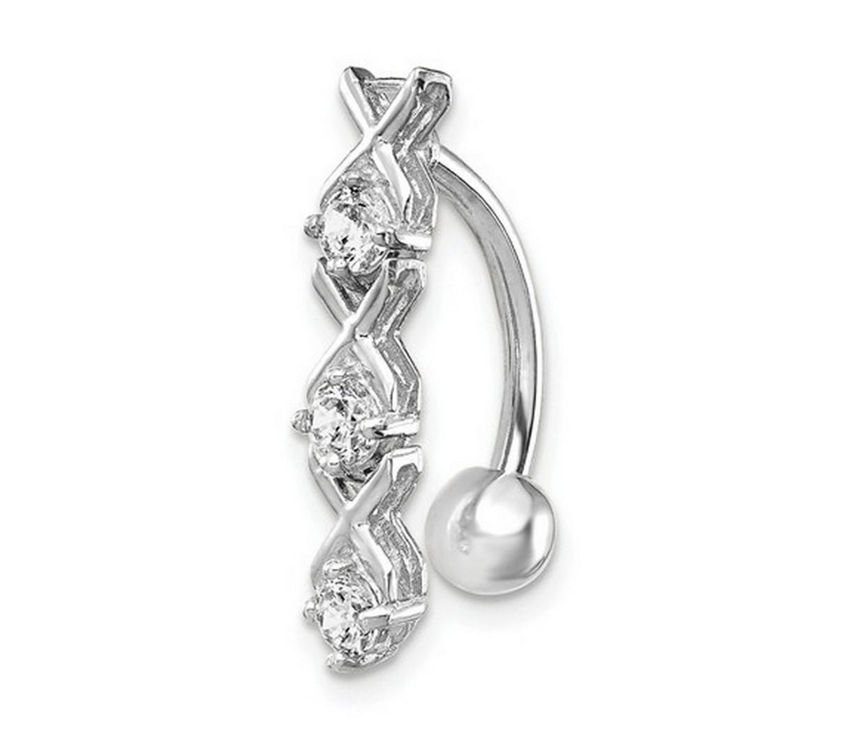 Curata Jewelry Solid 14k Gold Xo Cubic Zirconia Top Mount Belly Button Ring Dangle (4mm X 20mm) Body Piercing Ring - White gold