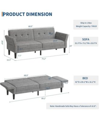 89" Futon Sofa Bed – Convertible Sleeper Sofa with Adjustable Backrest and Armrests – Modern Loveseat for Living Rooms, Bedrooms, Apartments