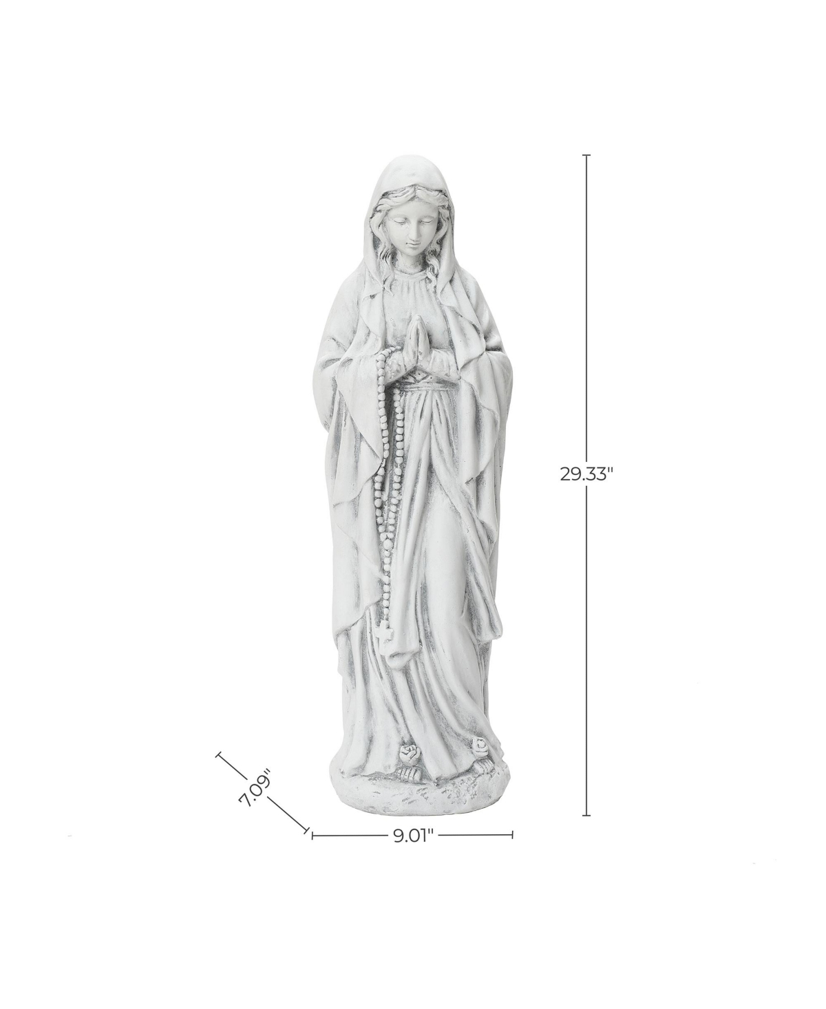 LuxenHome 29.3" Praying Mary Statue with Rosary Beads, White Outdoor Religious Decor