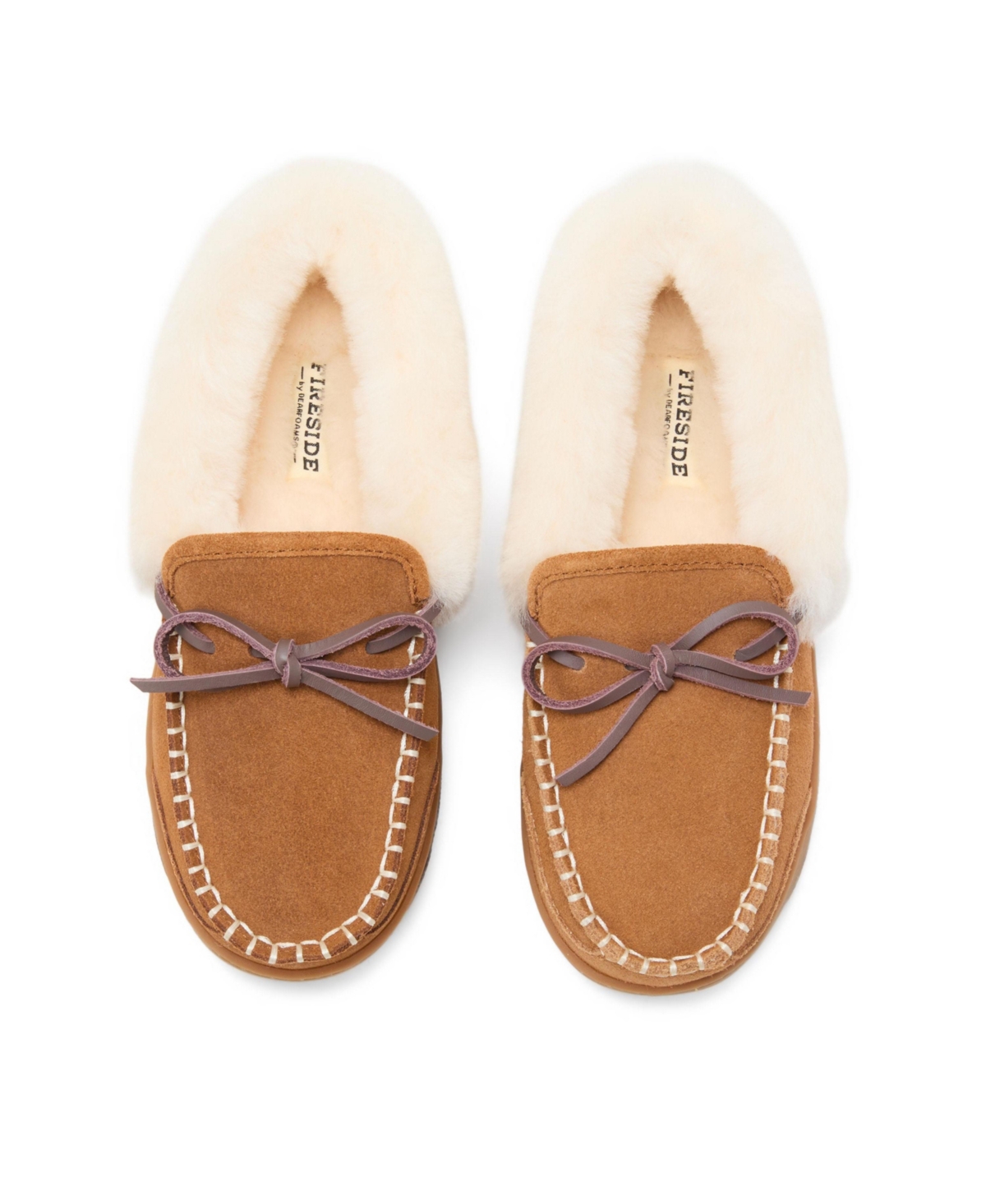 Dearfoams Women's Gladstone Genuine Shearling Moccasin with Stitching