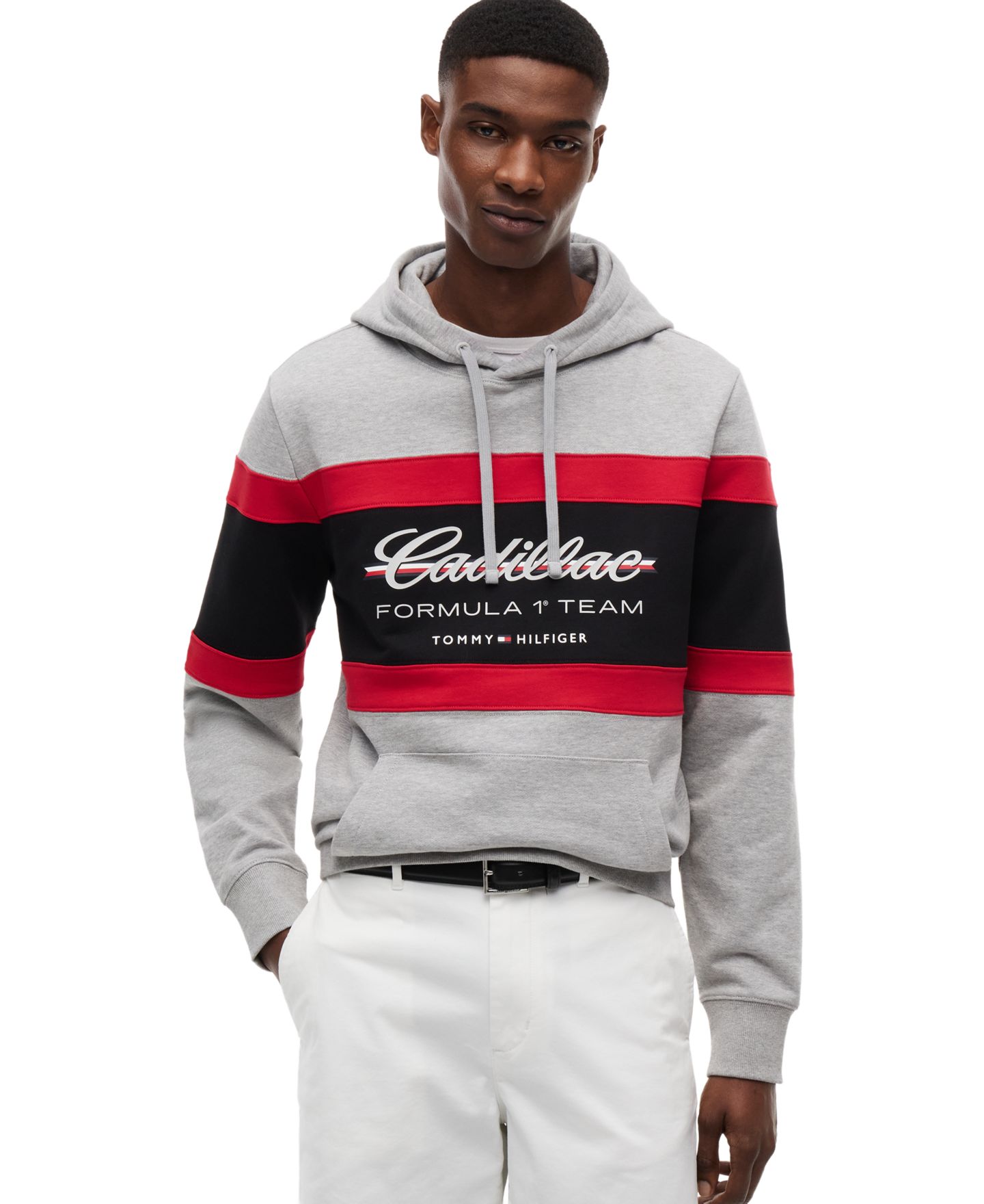 Мужское худи Tommy Hilfiger x Cadillac F1® Panelled Script, цвет: Светлый серый меланжевый — фото 1