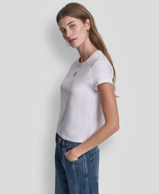 Women's Rhinestone Logo Crew Neck Baby T-Shirt