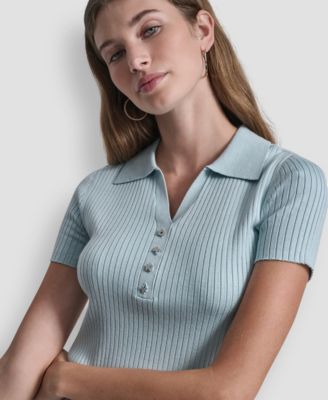 Women's Short-Sleeve Rib Collared Polo Top