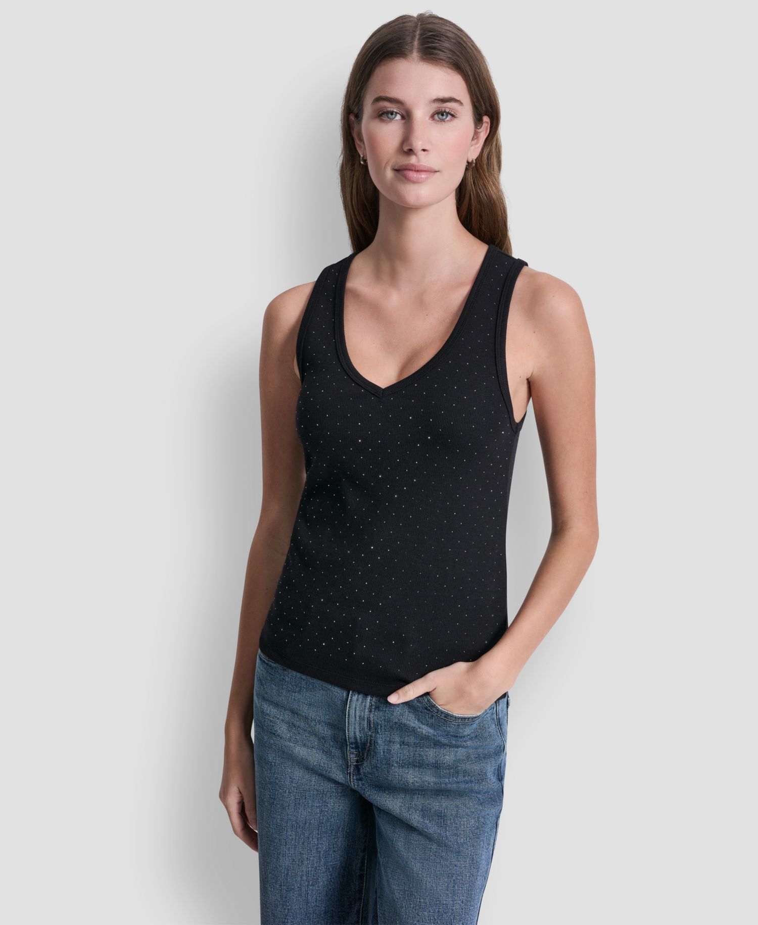Women's Rhinestone V-Neck Tank Top