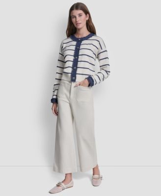 Women's Crew Neck Striped Cardigan