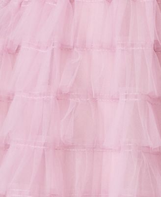 Juniors' Tiered Tulle Square Neck Gown
