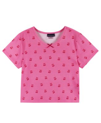 Girls' 6-16 Rosette T-Shirt and Shorts, 2-Piece Pajama Set