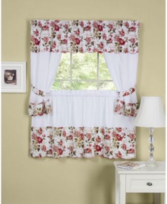 5 Piece Vintage Roses Cafe Rod Pocket Kitchen Curtain and Valance Set