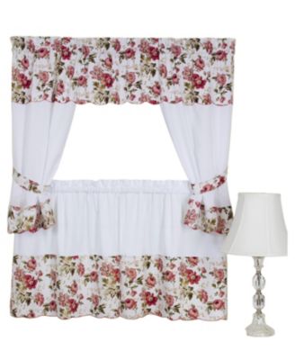 5 Piece Vintage Roses Cafe Rod Pocket Kitchen Curtain and Valance Set