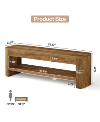 Farmhouse Entryway Bench, 53.5" Wood End of Bed Bench with Shoe Storage, 2-Tier Narrow Indoor Bench