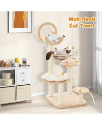4-in-1 Wooden Cat Tower with Space Capsule Nest, Indoor Cat Furniture for Climbing & Play