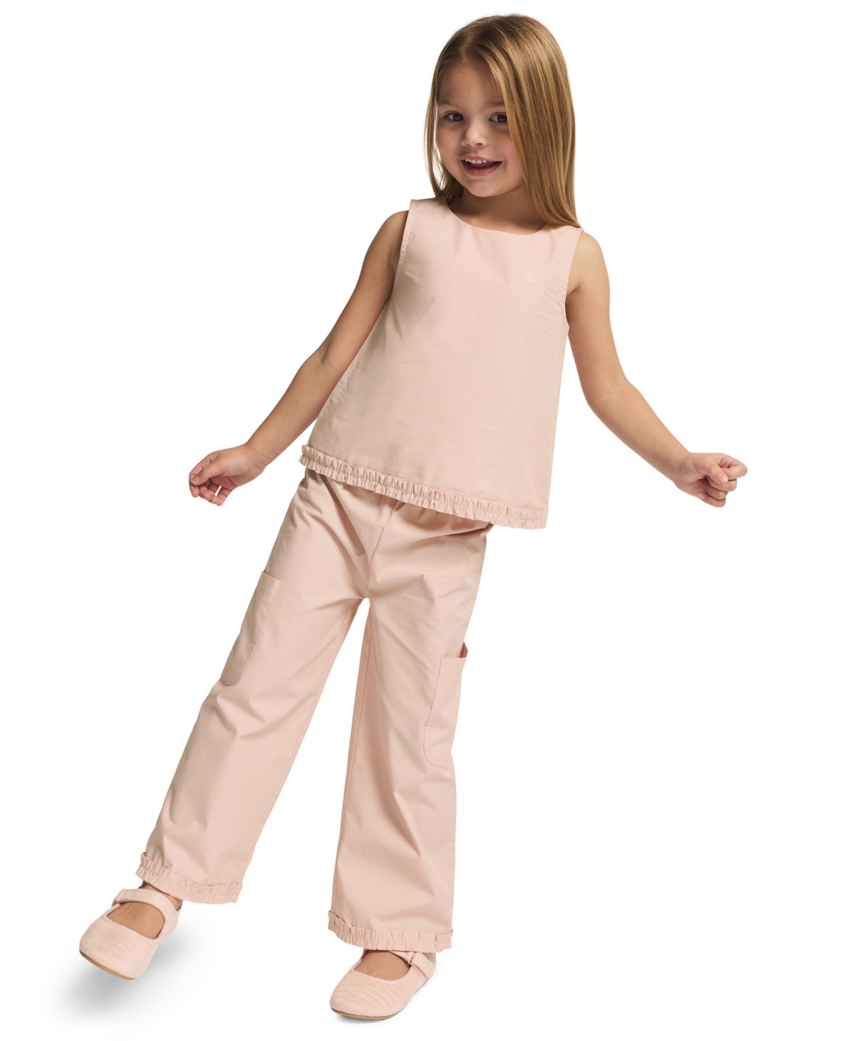 Детские Calvin Klein Toddler Girls' 2T-4T and Girls' 4-6X Ribbed Round Neck T-Shirt and Pants, 2-Piece Set — фото 5