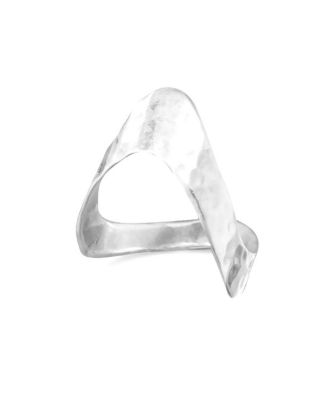 925 Sterling Silver Hammered Abstract Chevron Wave Ring