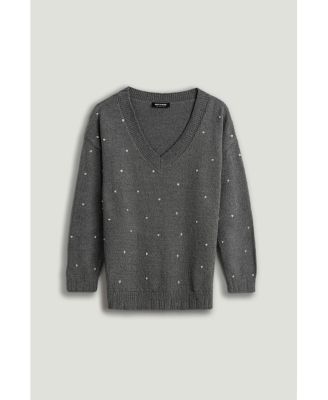 Women's Embellished V-Neck Knit Sweater