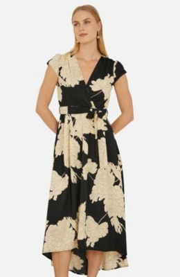 Women's Blossom Print Dipped Hem Wrap Midi Dress