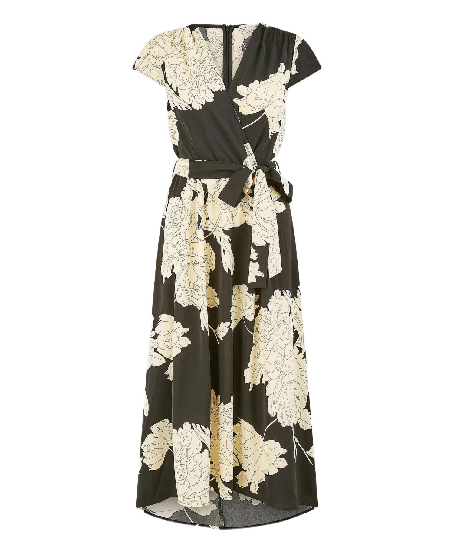 Women's Blossom Print Dipped Hem Wrap Midi Dress