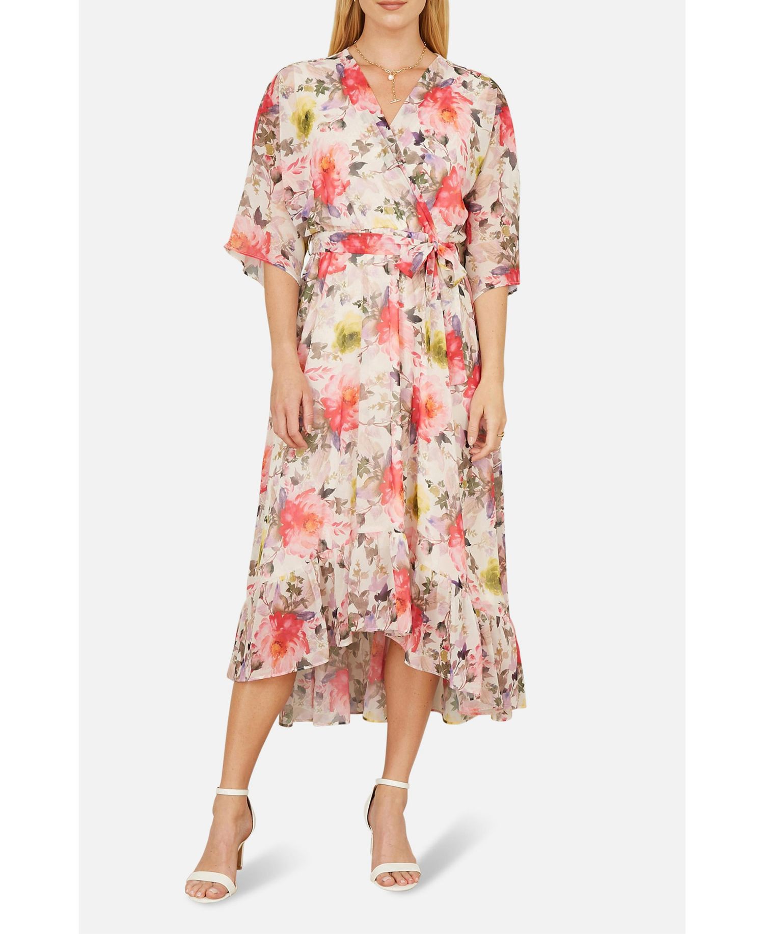 Women's Ruffle-Hem Wrap Midi Dress