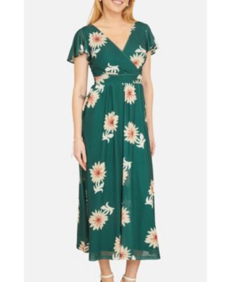 Women's Mesh Flower With Pockets Wrap Midi Dress