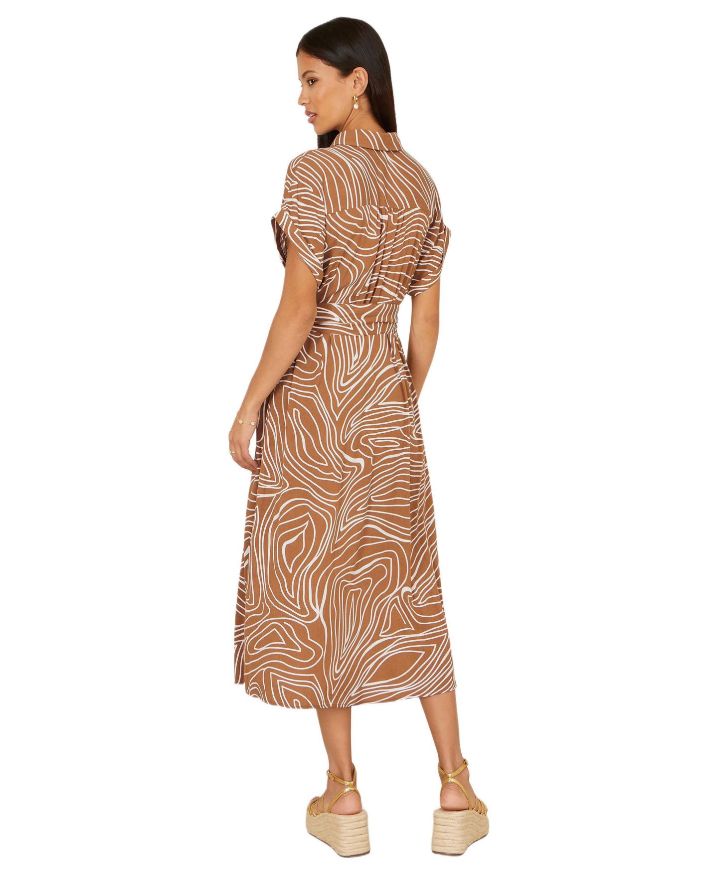 Женское платье Yumi Abstract Swirl Print Relaxed Midi, цвет: Коричневый — фото 3