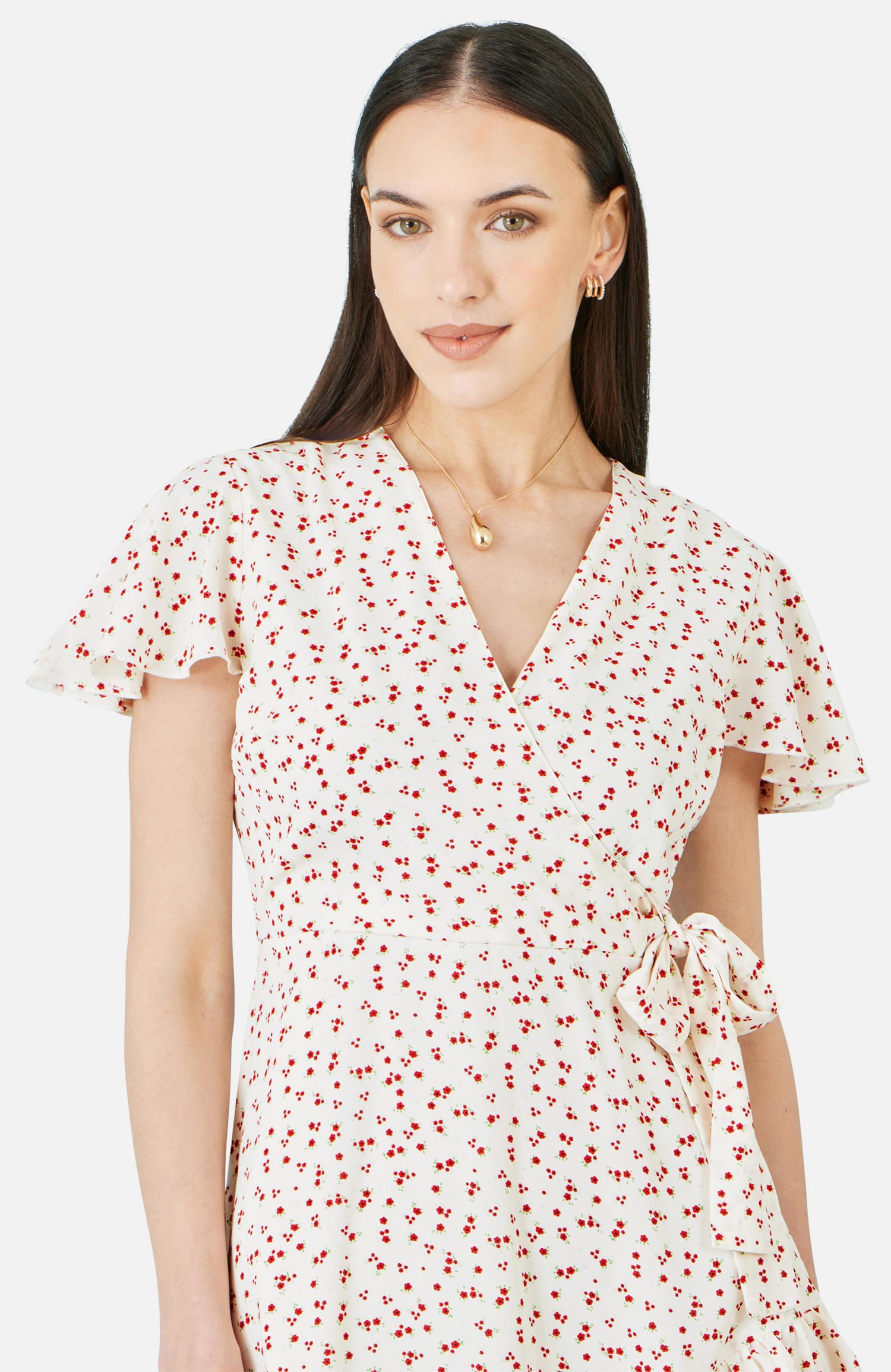 Women's Ditsy Print Frill Wrap Dress